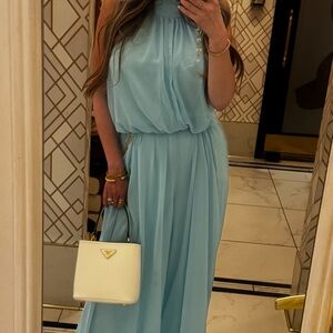Elegant Blue Pant Wide Leg Jumpsuit